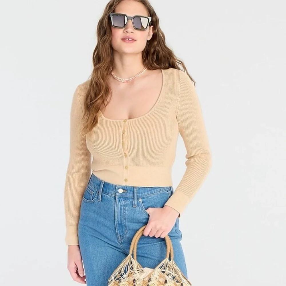 J. Crew Scoopneck Stretch Cardigan Top in Tan - Size M